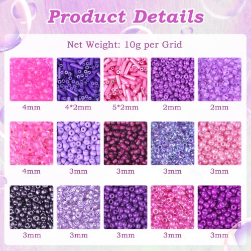 Purple Seed Beads for Jewelry Making Glass Bugle Beads for DIY Craft - color: Purple