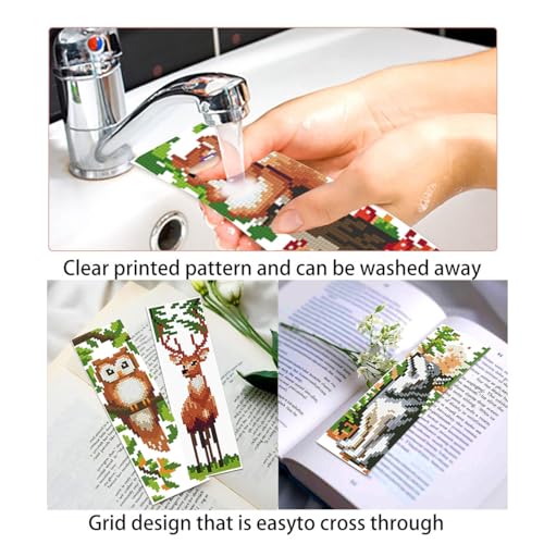 Zhenqing Woodland Animal Stamped Cross Stitch Bookmark Kit, 6 Fox, Squirrel, Owl, Deer and Wolf Designs on 11CT Printed Fabric for Adults and Beginners, DIY Reading Gift for Book and Nature Lovers - color: Animal-Themed Bookmarks