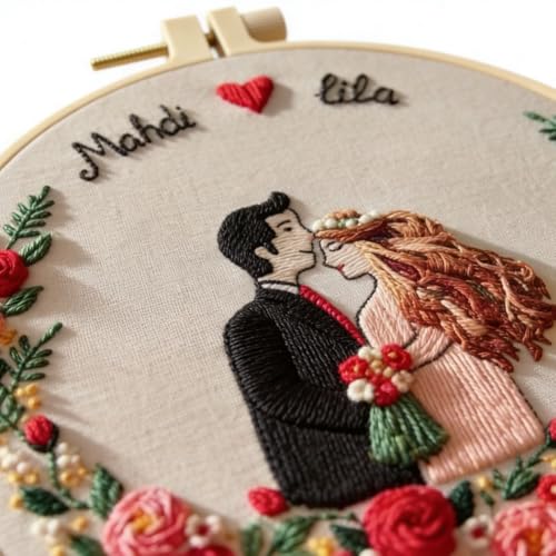 Wedding Photos Embroidery Starter Kit, Valentine's Day Gifts，DIY Needle Punch Kit, Punch Needle Kits for Beginners,Include Pre-Printed Fabric,Tools,Embroidery Hoop,Threads. (Wedding Photo No. 3) - color: Wedding Photo No. 3