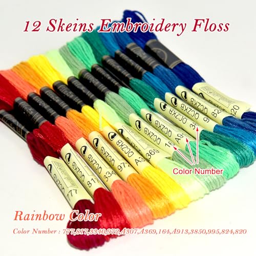 Premium Rainbow Color Embroidery Floss - Cross Stitch Threads - Friendship Bracelets Floss - Crafts Floss - 12 Skeins Per Pack Embroidery Floss,Rainbow Color - color: Rainbow Color