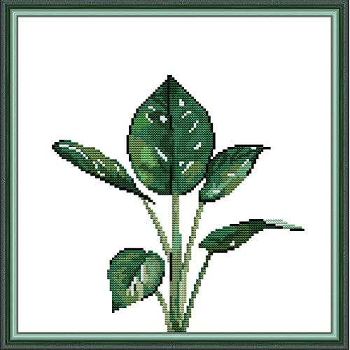 Svarog Stamped Cross Stitch Kits Beginners Full Range of Embroidery Patterns Starter Kits for Adult or Kids DIY Cross Stitches Needlepoint Kits 14CT-Green Plant 8， 12.2x12.2 inch - color: Green Plant 8， 12.2x12.2 inch