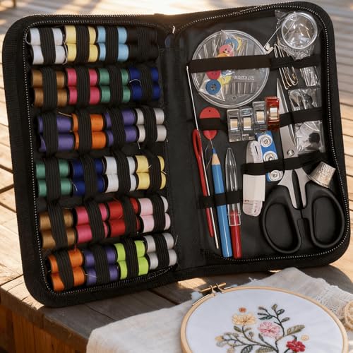 Sewing Kit Portable 172-Piece for Travel Home Emergency Repairs Beginners Adults Teens with Thread Needles Scissors Buttons Measuring Tape - color: 172pcs