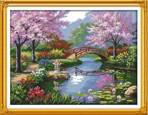 Rosyfoxes Cross Stitch Kits Stamped Full Range of Embroidery Starter Kits for Adult DIY 14CT 2 Strands - Printed kit The Beautiful Scenery of Park(Printed) 21.7x16.9 inches - color: The beautiful Scenery of Park(printed)21.7x16.9inches