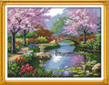 Rosyfoxes Cross Stitch Kits Stamped Full Range of Embroidery Starter Kits for Adult DIY 14CT 2 Strands - Printed kit The Beautiful Scenery of Park(Printed) 21.7x16.9 inches - color: The beautiful Scenery of Park(printed)21.7x16.9inches