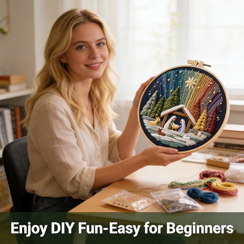 BoAn DIY Embroidery Kit for Adults, Nativity Cross Stitch Craft with Hoop - color: shengjing-1