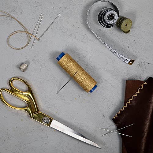 Waxed Thread, Strong Thread for Leather, Upholstery, Shoe, Bag, incl. Needle (Colour: Gold) - color: Gold