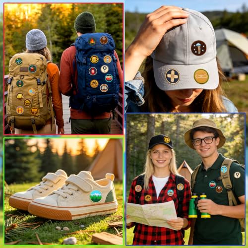 AUGSUN 36Pcs Outdoor Camping Iron on Patches,Adventure Embroidered Applique - style: Art Deco