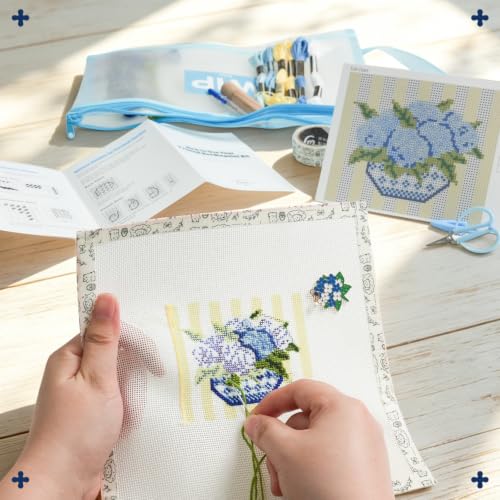Kaitiaki 18 mesh Needlepoint Canvas Kit, 8 in Painted Canvas Set with Embroidery Floss, Needles, Guide Card, Instruction, Threader, Scissors & Project Bag for Crafter Gift(Hydrangea) - color: Hydrangea, size: 18 mesh