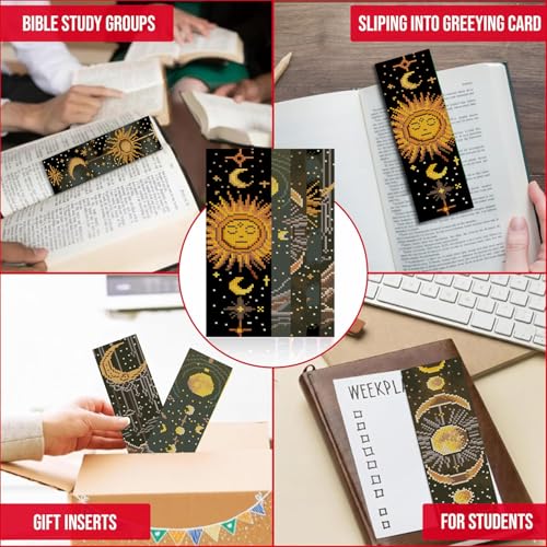 VIGEGU 5 Pack Sun Moon Stars Cross Stitch Bookmark Kits for Adult Beginners - color: Sun Moon Cross Stitch Bookmark