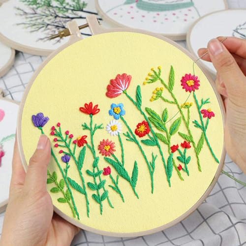 Louise Maelys 3 Set Floral Embroidery Kit, Botanical DIY Craft Collection - color: spring flowers