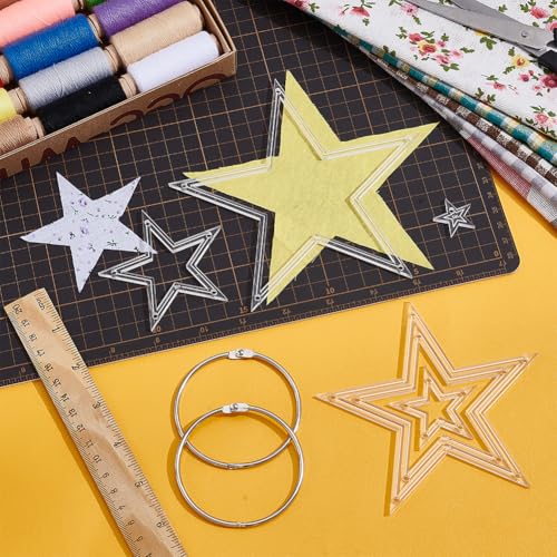 NBEADS 6Pcs Acrylic Quilting Templates Set with Hinged Rings, Cutting Ruler Template Transparent Star Sewing Guides 0.98x0.98 to 5.91x5.91 for Fabric Marking and Craft Design - style: Star