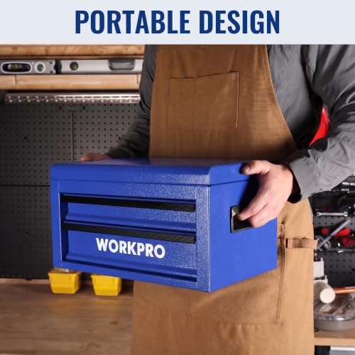 WORKPRO 15＂ Heavy Duty Metal Toolbox with 2 drawer-Blue - color: Blue, size: 15 Inch