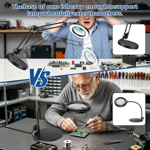 30X 10X Magnifying Glass with Light and Stand, 90 LED 5-Color Dimmable - size: Round