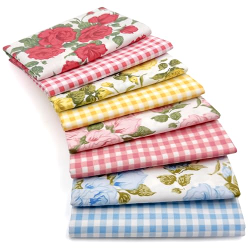 Aubliss 8pcs Fat Quarter Fabric Bundles (100% Cotton - 20'' x 20'') - color: Rose Gingham