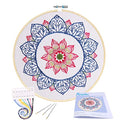 KISSBUTY Full Range of Embroidery Starter Kit with Pattern, Cross Stitch Kit Including Embroidery Fabricwith Floral Pattern, Bamboo Embroidery Hoop, Color Threads and Tools Kit (Blue Mandala)