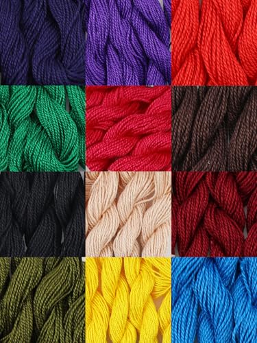 KCS 328 Yards (300 Meters) Mercerized Pearl Cotton Crochet Needlepoint Thread,Size 5, 12 skeins,Mixed Color 15 - color: 12color15, size: 12 skeins