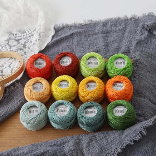 Rhapsody Perle #8 Cotton Size 8 Embroidery Thread12 Colors Egyptian Cotton 43 Yards for Sewing Crochet Quilting Embroidery Hand Knitting Craft Needlework (Set Courtyard Garden)