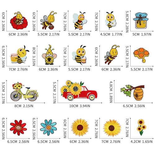 18pcs Honey Bee Iron/Sew on Patches, Cute Flower Bumble Embroidered Applique, Fashion Decoration for Clothes, Hat, Bag, Dress, Shirt, Jeans - color: 18pcs Bee