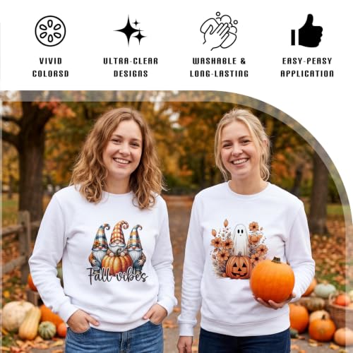 Dazoratix Fall Iron on Transfers - 20 Sheets Pumpkin Autumn DTF Ready to Press Bow Ghost Heat Patches Stickers Vinyl Decals for T Shirts Clothes Hoodies Pillow Bag Hat DIY Crafts Appliques Decorations - style: Fall