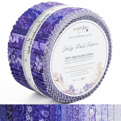 Craftido-20 Options-100% Cotton Jelly Roll Fabric Precut Strips for Quilting, Crafting, and Sewing, 40 Strips 2.5" x 44" Assorted Bundles for Rug, Quilt Project, DIY Craft and Home Decor-Royal Purple - color: Royal Purple