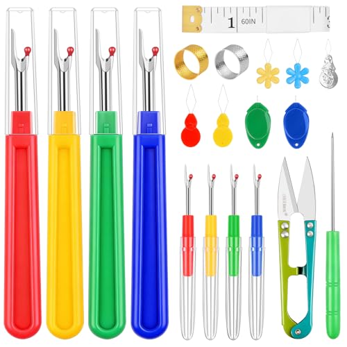 20 PCS Seam Ripper Kit for Sewing, Needle Threader, Thread Snips, Thimble, Tape Measure, Tailors Awl, Large Thread Remover and Small Stitch Ripper Sewing Supplies and Accessories for Craft