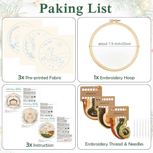 Louise Maelys 3 Set Christmas Embroidery Kit for Beginners, Faith DIY Craft - color: Christian