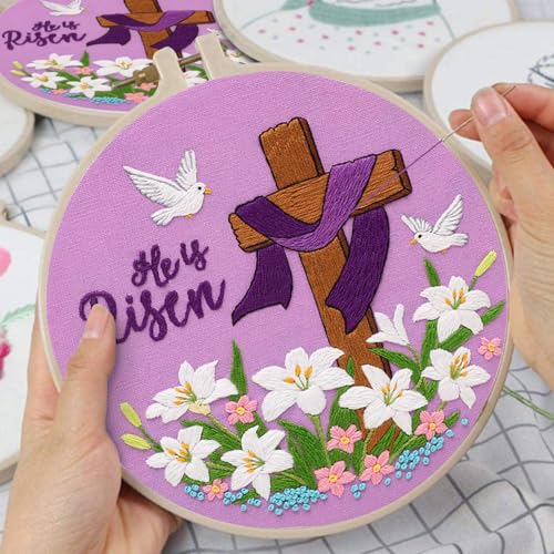Nuberlic Lily Pattern Embroidery Kits for Beginner Adults - color: Easter