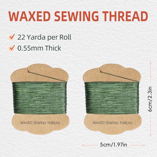 Upholstery Repair Kit: Extra Strong Waxed Sewing Thread 2 Rolls （Army Green） &Heavy Duty Household Hand Needles (7 PCS) for Leather, Canvas, Bookbinding & Quilting Thread - color: Green