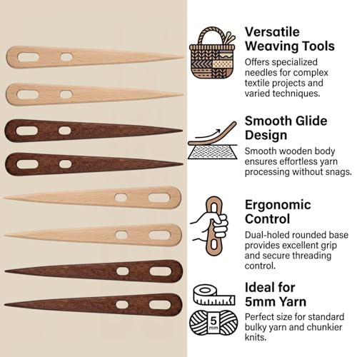 8PCS Nalbinding Needles, Beech Wood Weaving Needles and Weaving Tools for Large Needle Projects, Durable Weaving Accessories for Crafting and Textile Work, Smooth Wooden Sewing Needles Large Eye Set