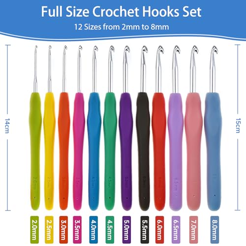 RealPlus Crochet Hooks, 12 Sizes Crochet Hook Set, Crochet Kit for Beginners, Knitting Needles with Ergonomic Handles for Arthritic Hands, Christmas Gifts for Women, Crochet Needles with Blue Case - color: Green