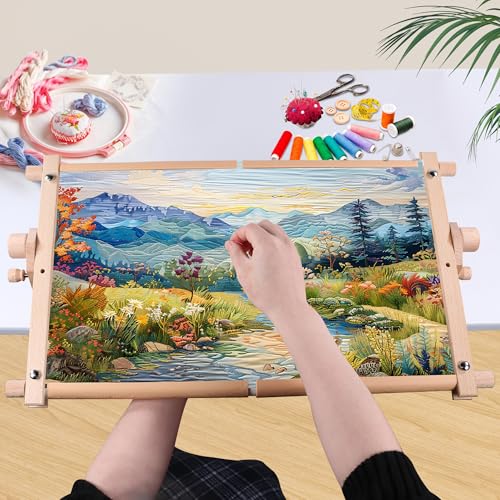 Simple Embroidery Frame and Embroidery Holder Combo Set，Beech Wood Fixable Desktop Cross Stitch Scroll Frame, Quilting Frames, Stitching Frame for Sewing, Cross Stitch, Needlepoint Holder - style: 21" x 12"