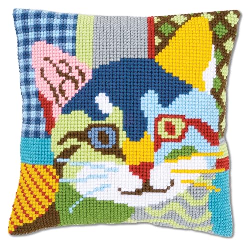 Vervaco Cross Stitch Cushion Kit Modern Cat 16" x 16" - size: 40.0 x 40.0 x 0,3 cm
