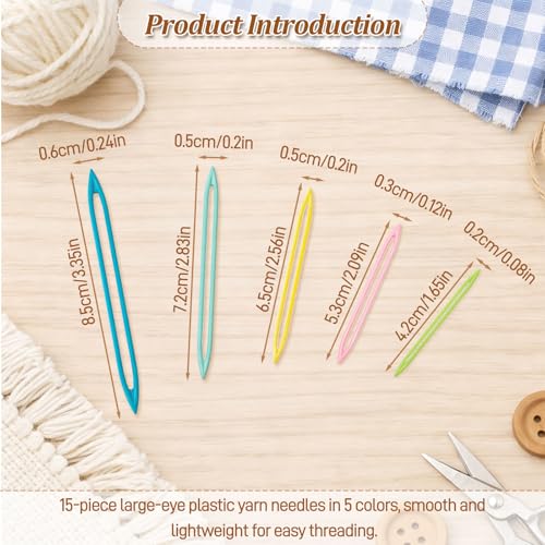 15PCS Large Eye Plastic Yarn Needles for Knitting and Crochet, Flexible Tapestry Darning Needles for Weaving in Ends with Thick Bulky Yarn, Multicolor