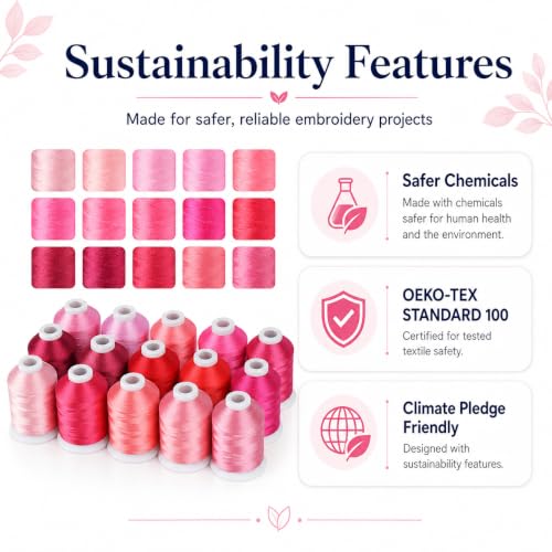 Simthread 15-Color Polyester Machine Embroidery Thread Set, Pink Series - color: 15pink colors