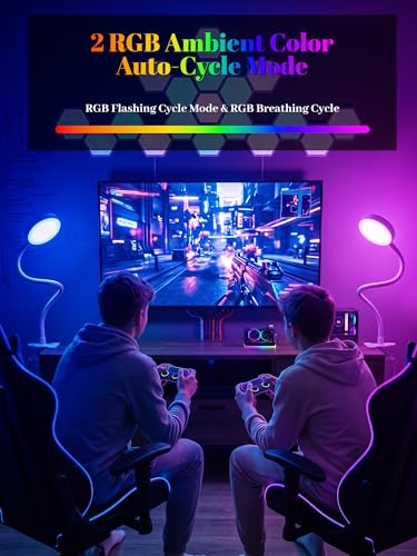 Clip on Lamp,10 RGB Colors+10 Brightness Bright Desk Lamp with Clamp Light - color: White