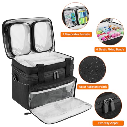 Double Layer Sewing Organizer Bag with Shoulder Strap, Black - color: Black