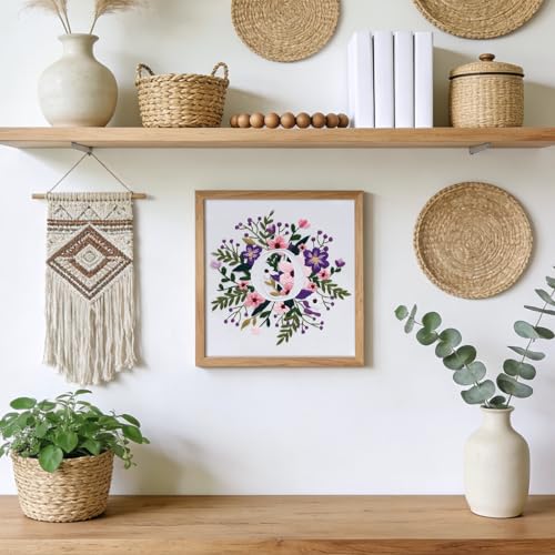 Zerzsy 7.87 '' Embroidery Kits Plant Flower Leaf English Letter Patterns for Beginners Adults, Easy to Learn Cross Stitch Kit for Home Office Decor - color: Letter O