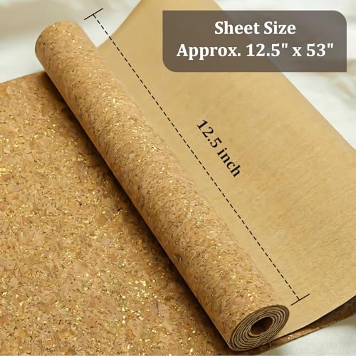 SorenCut Cork Fabric by The Yard for Sewing: Natural Cork and Gold Embellished Craft Fabric Sheet,Glitter Fabric Roll 12.5 * 52 Inch for Earrings and Other HandCrafts DIY Projects - color: Yellow 1938