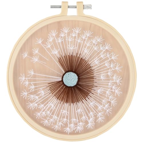 KISSBUTY Full Range Embroidery Starter Kit with Dandelion Pattern, Plastic Hoop, Color Threads, Tools