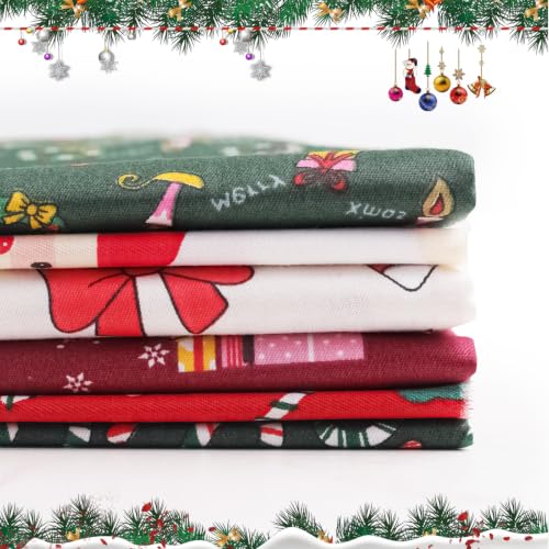 6 Pcs 18 x 21 Inches Christmas Cotton Fabric Precut Quilting Fabric Bundles Solid Colors Quilt Material for DIY Craft Sewing Embroidery - color: Christmas