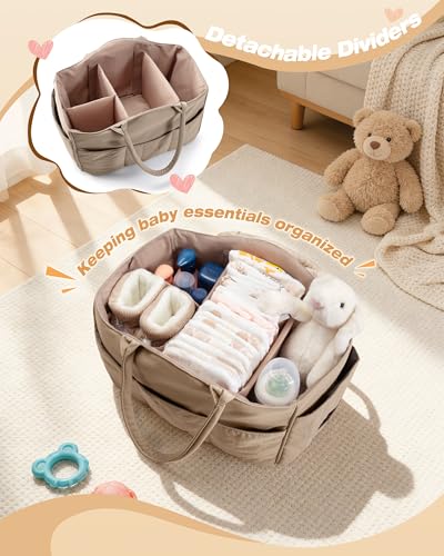 Marscamd Quilted Baby Diaper Caddy with Detachable Divider and Wipes Pocket - color: Camel