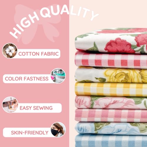 Aubliss 8pcs Fat Quarter Fabric Bundles (100% Cotton - 20'' x 20'') - color: Rose Gingham