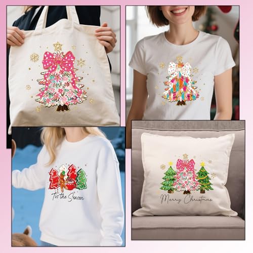 Rngmsi DTF Transfers Ready to Press - 20 Pcs Christmas Tree Iron on Patches for T-Shirts, Xmas Heat Transfer Vinyl Decals, Christmas Tree Bow Iron on Stickers for Clothes Bag DIY Fabric Decor - style: Christmas Tree