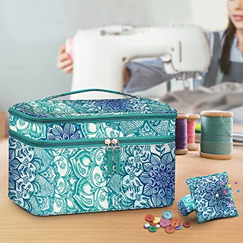 FINPAC Double-Layer Sewing Accessories Storage and Organizer Case Bag - color: Emerald Illusions