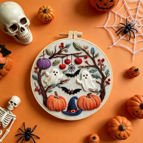 RUIQLXHANG Halloween Ghost Pumpkin Embroidery Kit for Beginners - color: Ghost Pumpkins