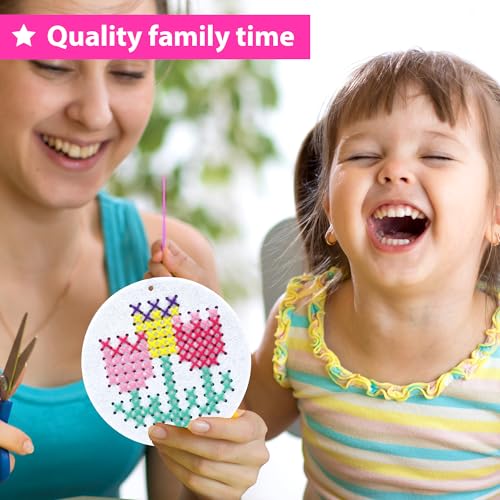 KRAFUN Butterfly & Flower Cross Stitch Kit for Kids Age 5+ - color: Butterfly