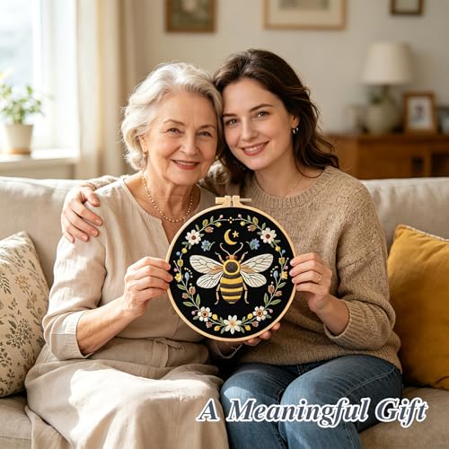3Pack Embroidery Kits for Beginner Adult, Flower Moon Bee Pattern Hand Kit - color: Flower Bee Moon