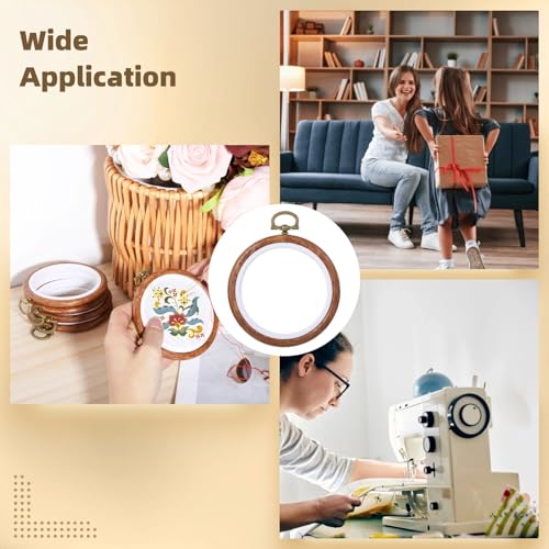 15 PCS Round Embroidery Hoops - 3.7 Inches Imitated Wood Circle Rubber Hoop Frames, Cross Stitch Ornament Hoop Ring, Hanging Wood-Like Frame for DIY Embroidery Art Craft Sewing
