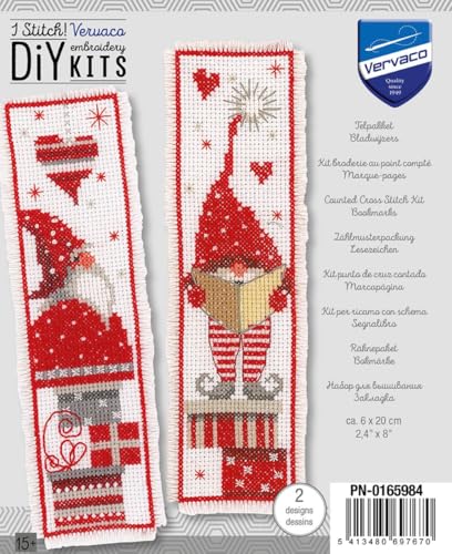 Vervaco Cross Stitch Bookmark Kit (Set of 2) Christmas Gnomes 2.4" x 8" - size: 6.0 x 20.0 x 0,3 cm