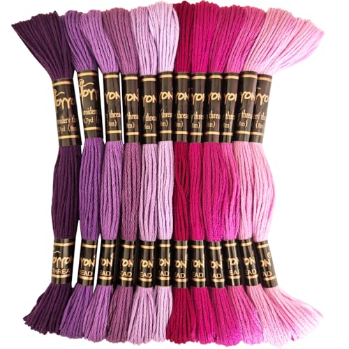 12 Skeins Embroidery Thread, 12 Colors Embroidery Floss Set, Cross-Stitch Threads for Hand Embroidery, String Art（Purple Series） - color: Purple series, size: 1 Pack